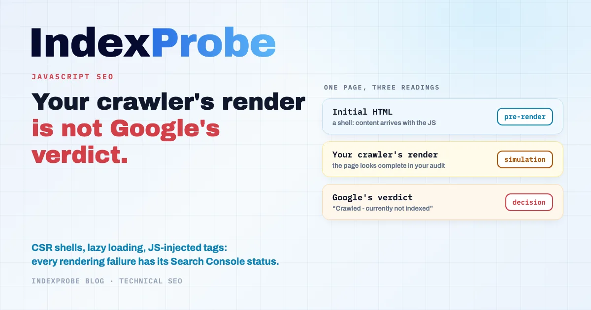JavaScript SEO: between the initial HTML and the DOM Google renders, every page receives a verdict in Search Console's Page indexing report