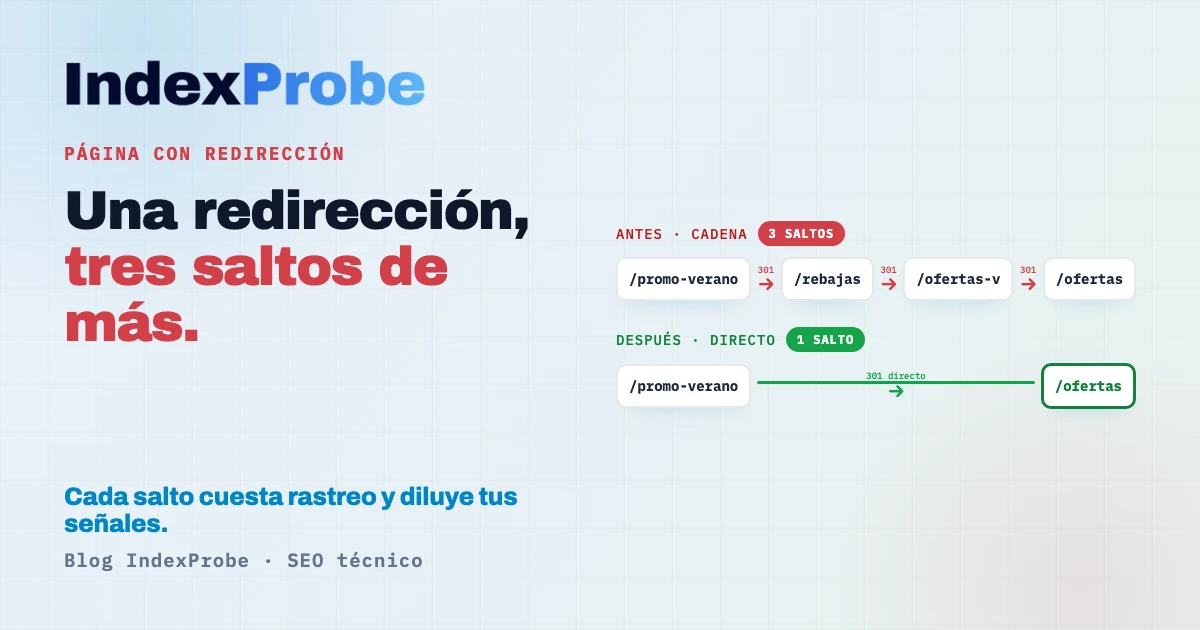 Estado «Página con redirección»: casi siempre normal; los problemas reales son las cadenas de redirección, los bucles y los destinos irrelevantes