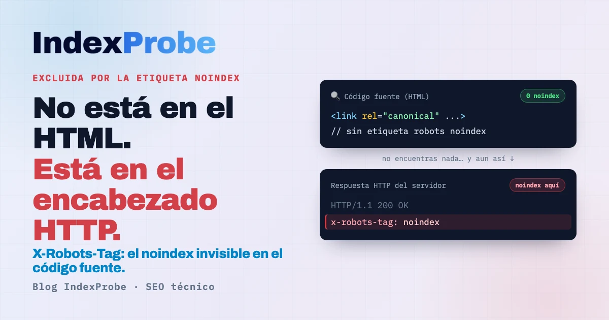 Estado «Excluida por la etiqueta noindex»: el noindex puede venir de un encabezado HTTP X-Robots-Tag, invisible en el código fuente HTML
