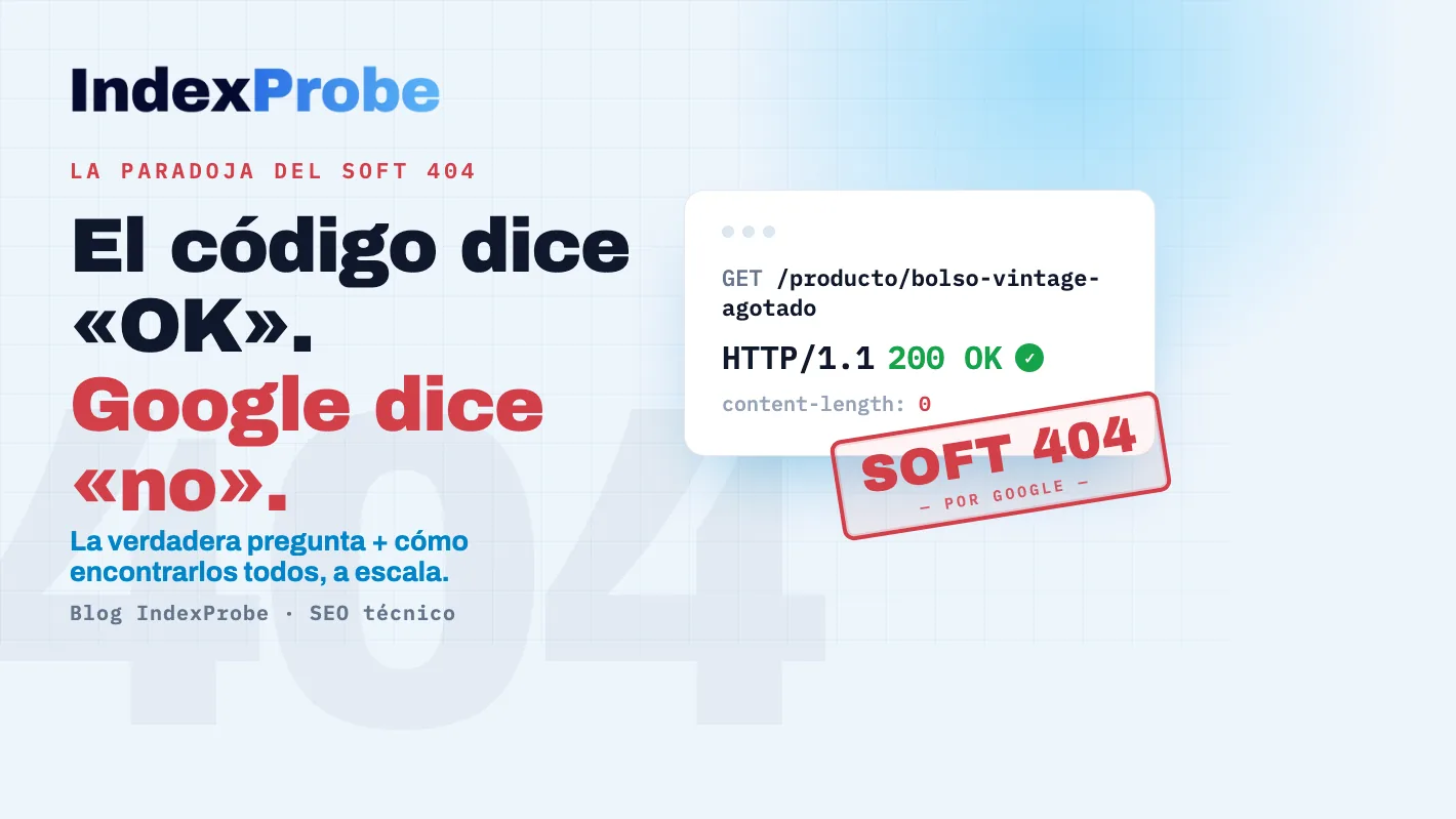 El servidor responde «200 OK» en una página vacía, pero Google la trata como una 404 (Soft 404).